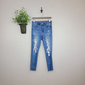 AE 8 American Eagle Skinny Jeans Super Hi Rise Jeggings Medium Blue Wash Stretch